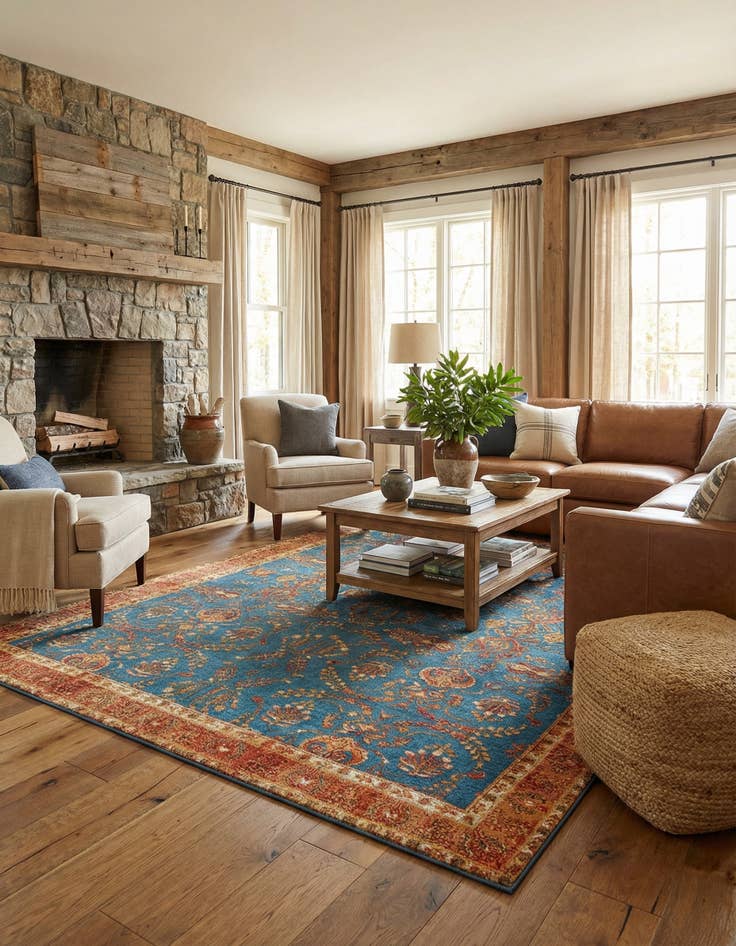 Detail image of 7' 10 x 10'  Washable Traditional Indoor / Outdoor Rug