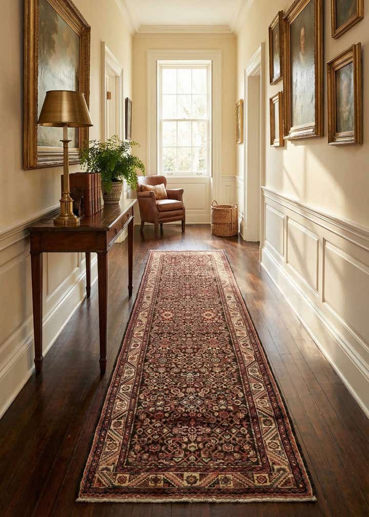 3' 10 x 11' 4 Hand Knotted Hossainabad Persian Wool Runner Rug