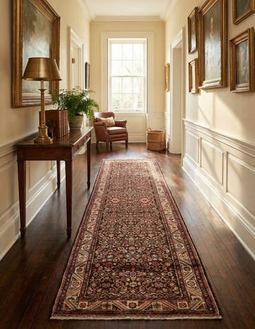 3' 10 x 11' 4 Hand Knotted Hossainabad Persian Wool Runner Rug