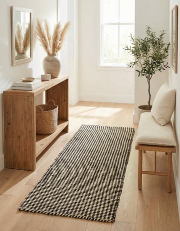 Black and White Hand Woven Laurel Handwoven Jute Runner Rug