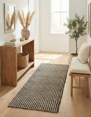 Black and White Hand Woven Laurel Handwoven Jute Runner Rug