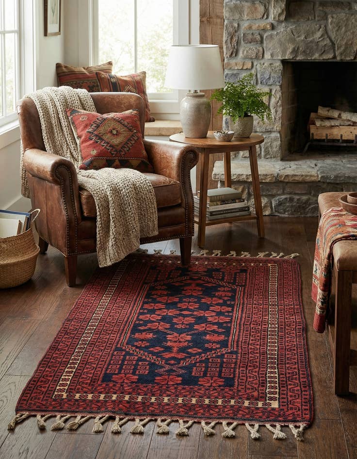 Detail image of 2' 7 x 4' 6  Hand Knotted Afghan Akhche Oriental Wool Rug