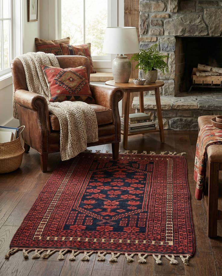 Detail image of 2' 7 x 4' 6 Hand Knotted Afghan Akhche Oriental Wool Rug
