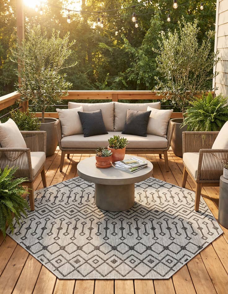 Detail image of 7' 10 x 7' 10 Easy-Clean Trellis Indoor / Outdoor Octagon Rug