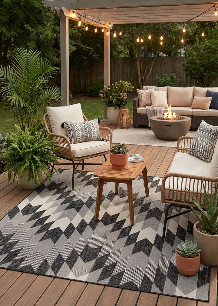 7' 10 x 7' 10 Easy-Clean Modern Indoor / Outdoor Square Rug