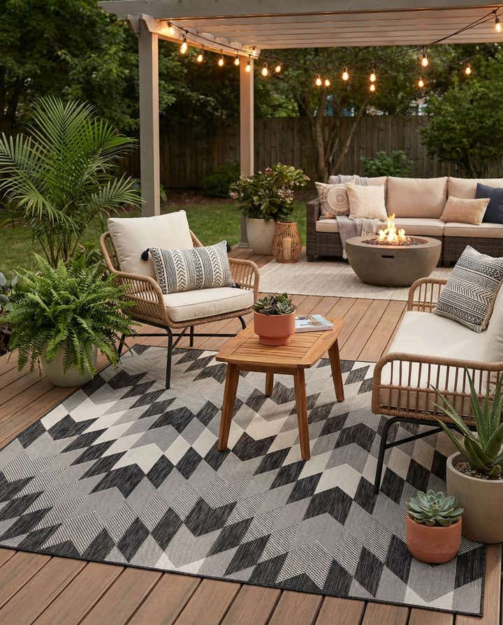 7' 10 x 7' 10 Easy-Clean Modern Indoor / Outdoor Square Rug