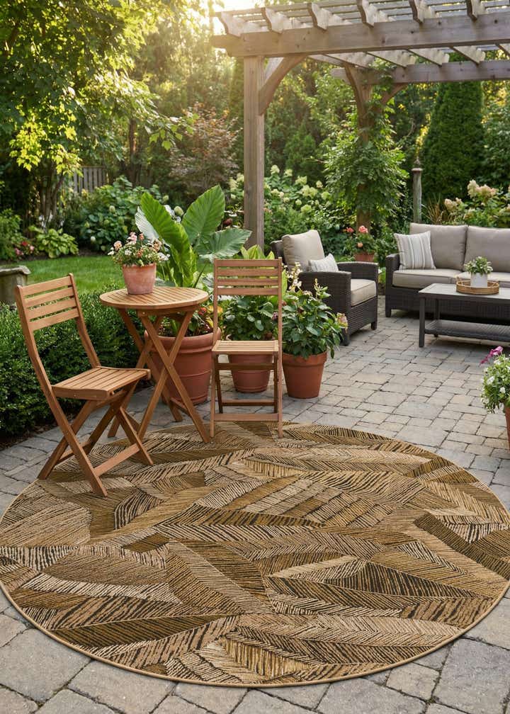 10' x 10' Easy-Clean Botanical Indoor / Outdoor Round Rug
