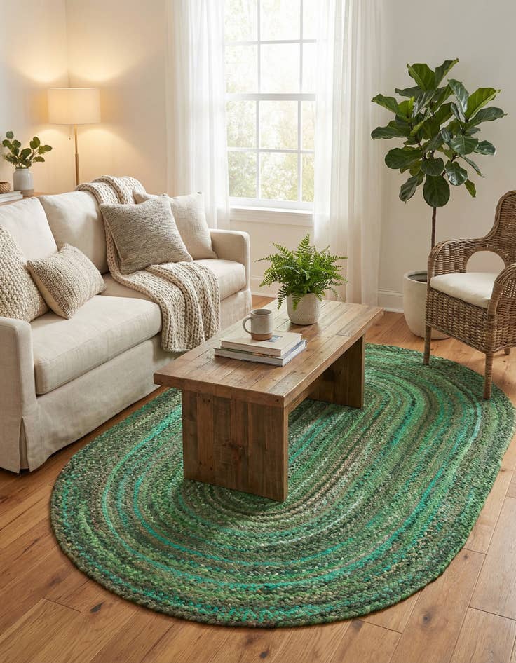 Detail image of 5' 1 x 8'  Hand Braided Chindi Oval Rug