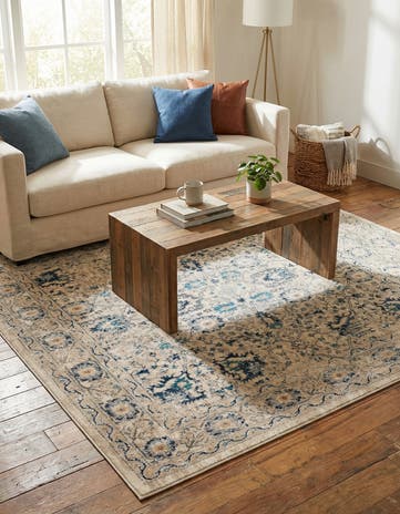 Beige Dahlia Square Rug