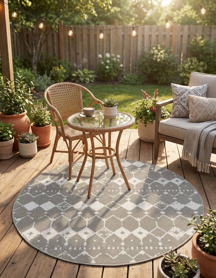 Detail image of 4' x 4'  Washable Trellis Indoor / Outdoor Round Rug