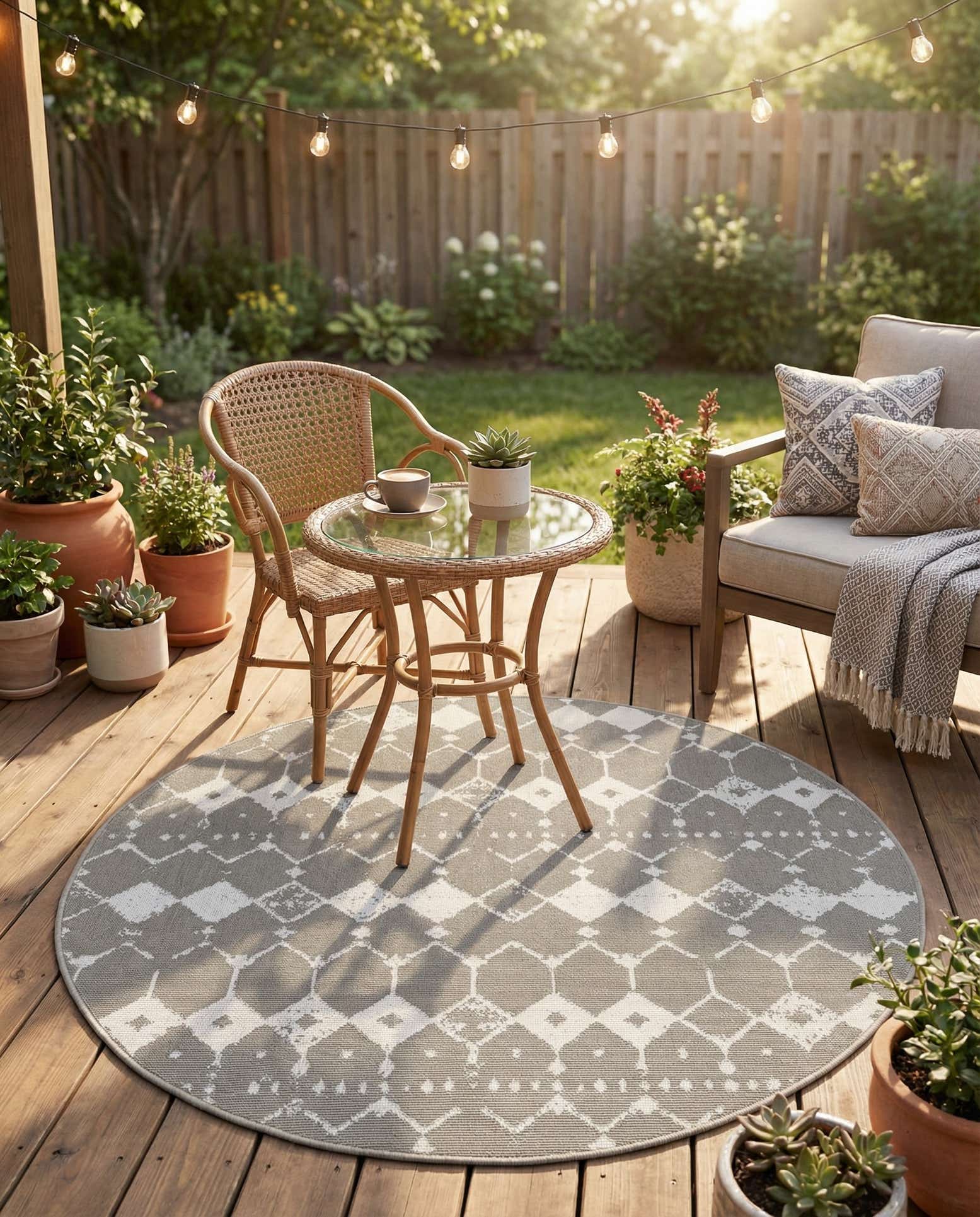 4' x 4' Easy-Clean Lattice Indoor / Outdoor Round Rug