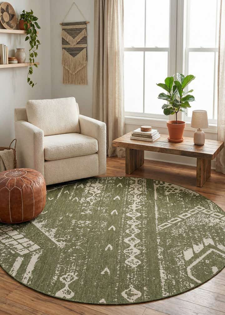 10' 8 x 10' 8 Easy-Clean Bohemian Indoor / Outdoor Round Rug