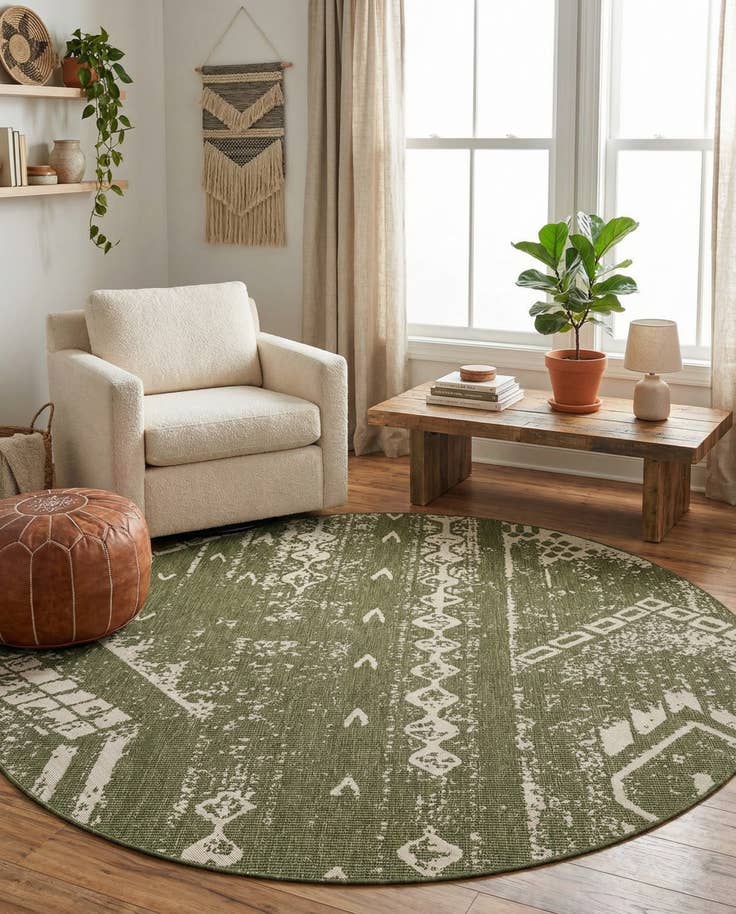 Detail image of 10' 8 x 10' 8 Easy-Clean Bohemian Indoor / Outdoor Round Rug