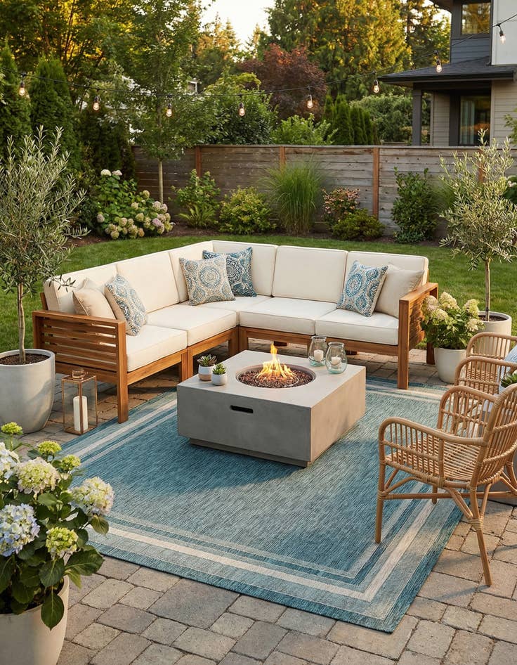 Detail image of 10' x 10'  Washable Border Indoor / Outdoor Square Rug