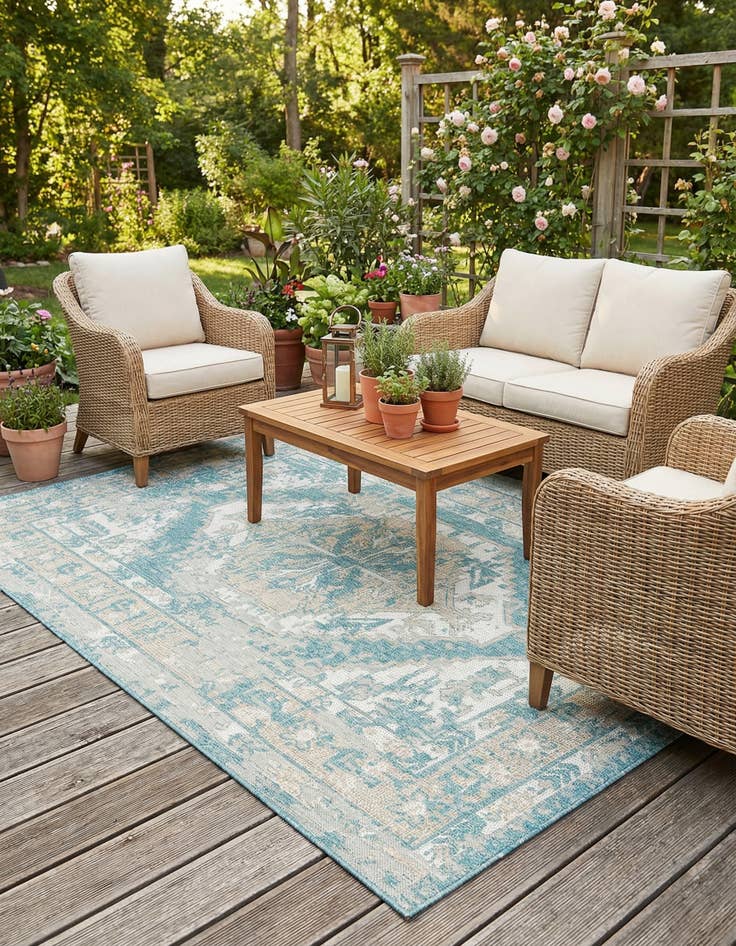 Detail image of  6' x 9'  Washable Traditional Indoor / Outdoor Rug