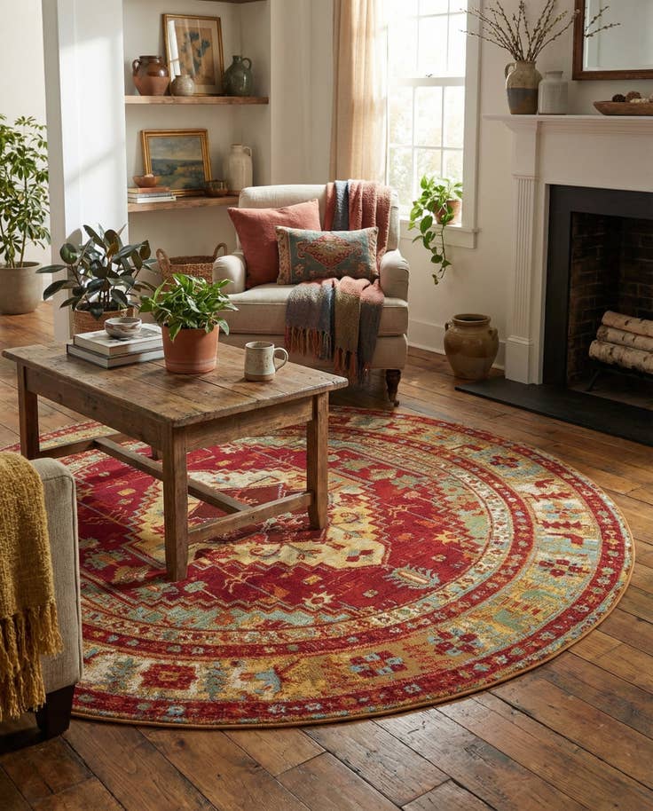 Detail image of 6' x 6' Easy-Clean Traditional Indoor / Outdoor Round Rug