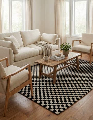 Black and White Hand Tufted Wool Square Rug
