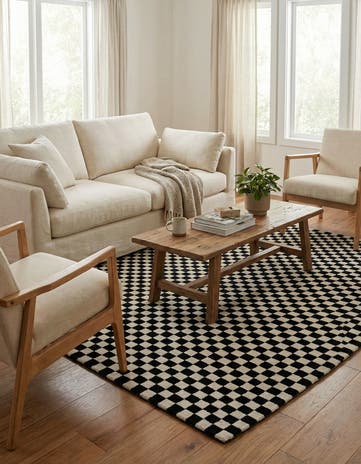 Black and White Hand Tufted Wool Square Rug