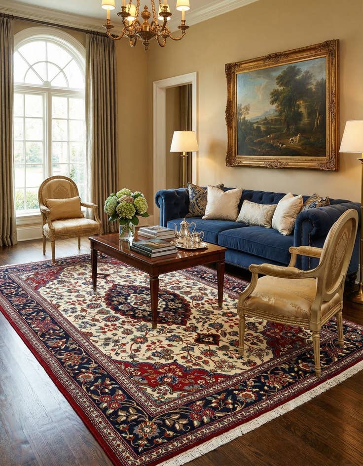 Detail image of  5' 1 x 8'  Hand Knotted Qom Persian Rug