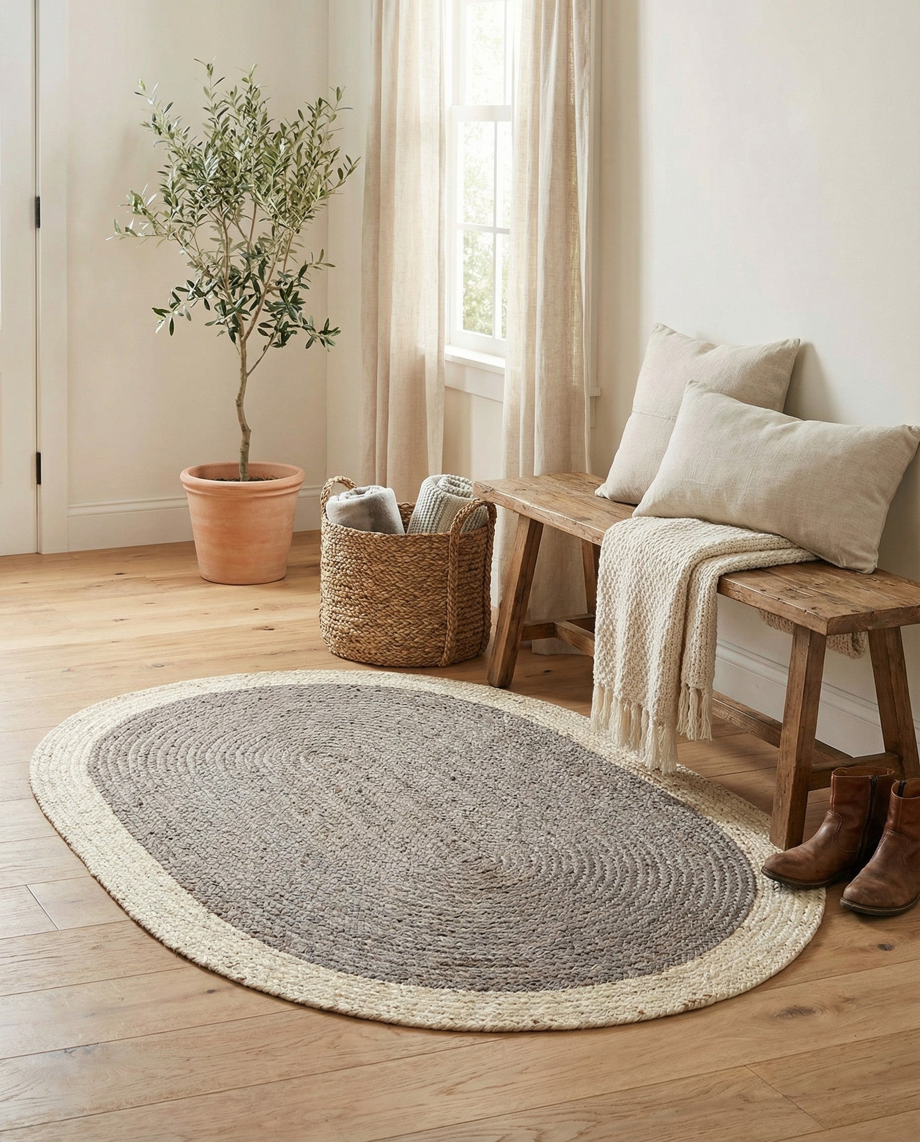  4' 1 x 6' 1  Hand Braided Jute Oval Rug