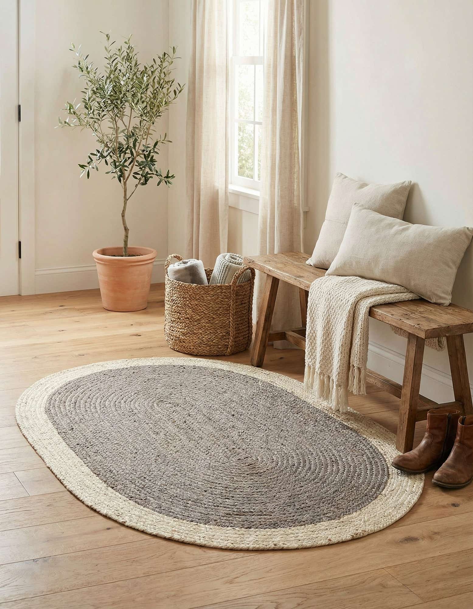 4' 1 x 6' 1 Handmade Braided Jute Oval Rug