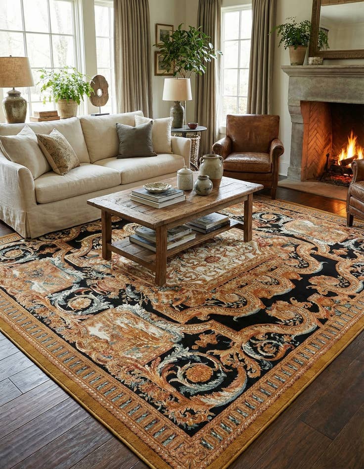 Detail image of 10' x 10' Easy-Clean Traditional Indoor / Outdoor Square Rug
