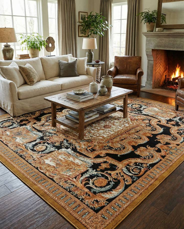 Detail image of 10' x 10' Easy-Clean Traditional Indoor / Outdoor Square Rug