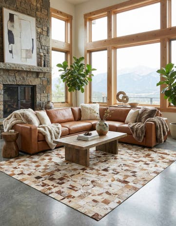 8' 1 x 10' Cowhide Leather Rug
