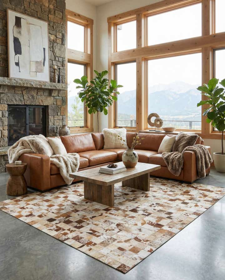8' 1 x 10' Cowhide Leather Rug