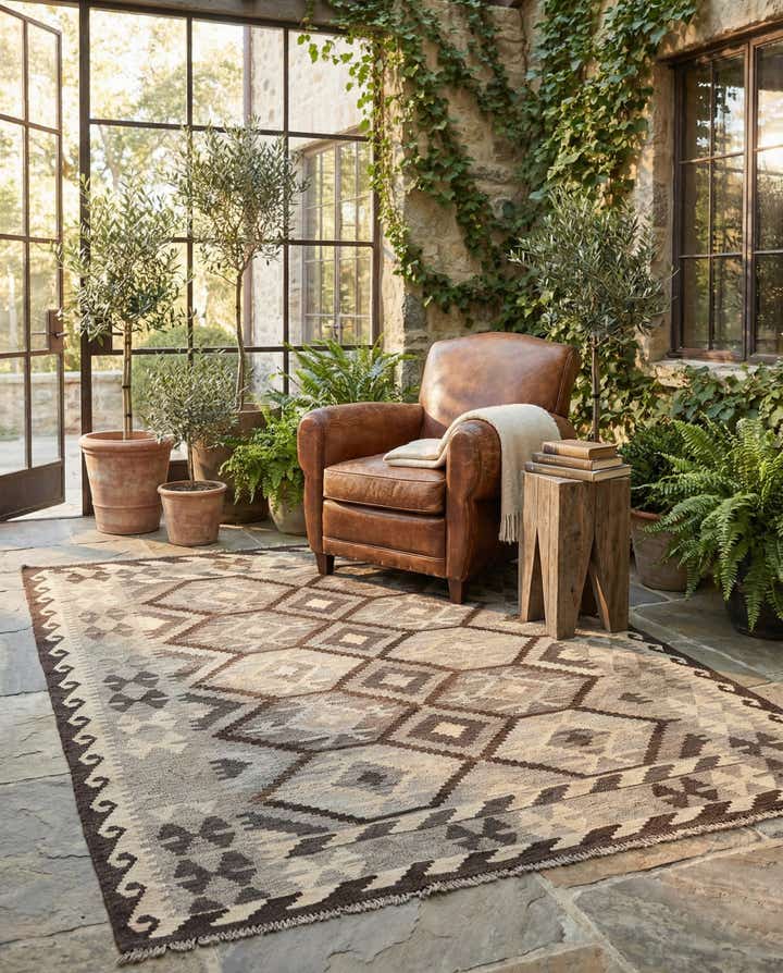 5' 1 x 6' 6 Hand Woven Kilim Maymana Wool Rug