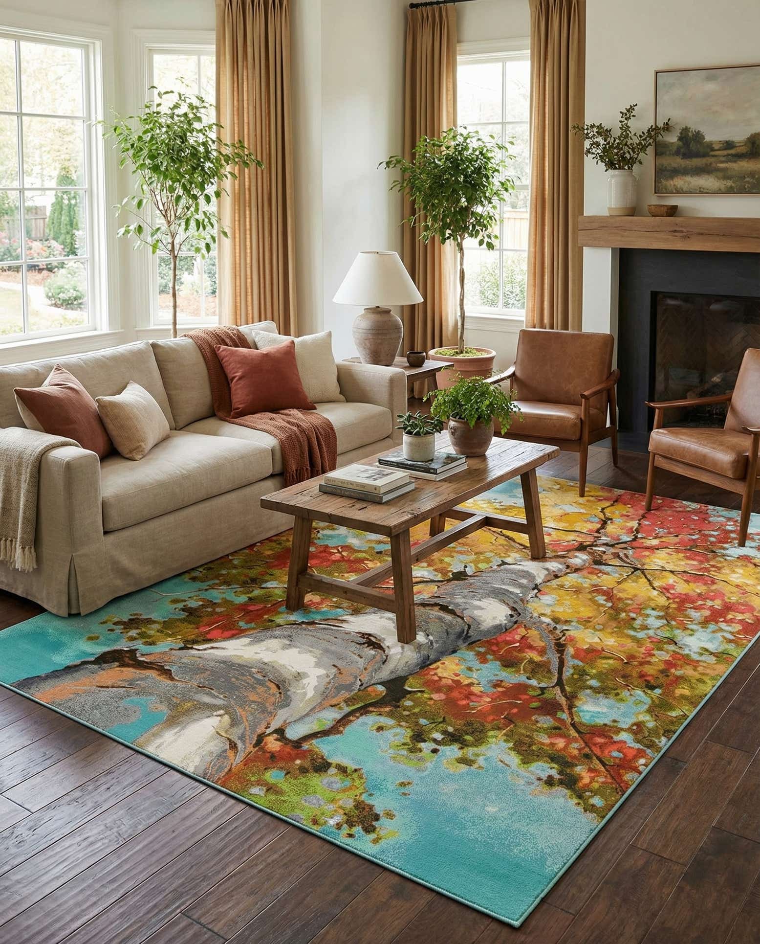 9' x 12' Easy-Clean Botanical Indoor / Outdoor Rug