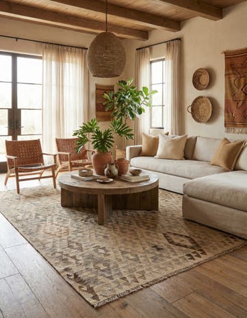 6' 10 x 7' Hand Woven Kilim Maymana Wool Square Rug