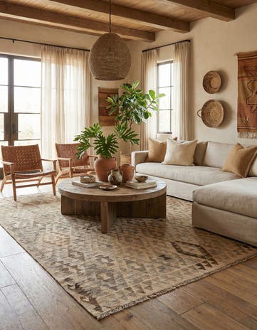 6' 10 x 7' Hand Woven Kilim Maymana Wool Square Rug