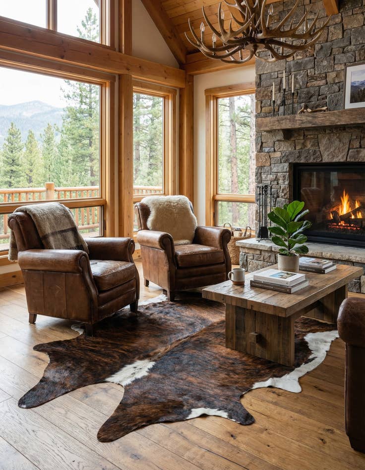 Detail image of 6' 1 x 6' 11 Cowhide Leather Rug