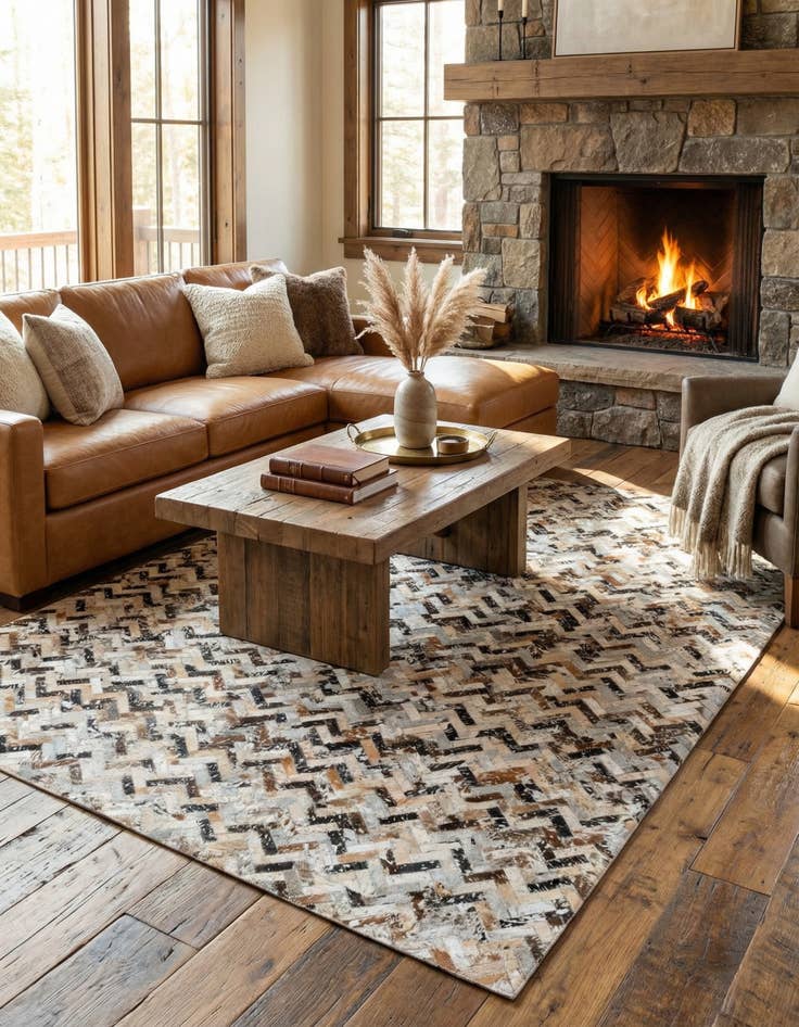 Detail image of 5' 3 x 7' 6 Cowhide Stocks Rug