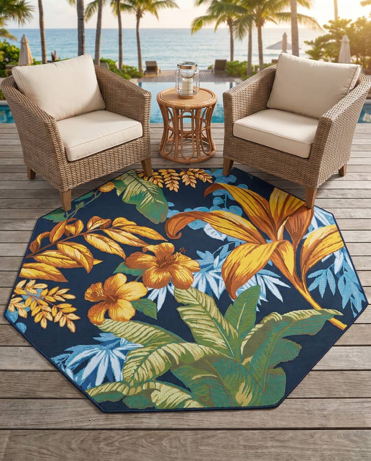 Detail image of 5' 3 x 5' 3 Easy-Clean Botanical Indoor / Outdoor Octagon Rug
