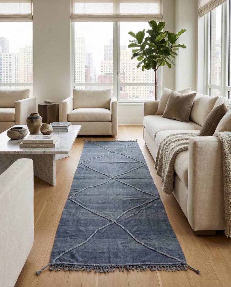 Detail image of 3' 7 x 11' 1 Hand Woven Kilim Modern Wool Runner Rug