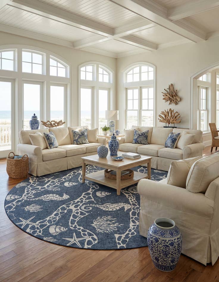 Detail image of  13' x 13'  Washable Coastal Indoor / Outdoor Round Rug