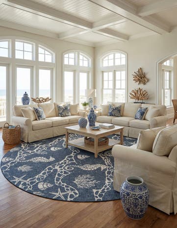 13' x 13' Easy-Clean Coastal Indoor / Outdoor Round Rug