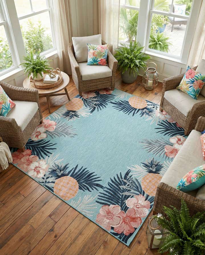 8' 2 x 8' 2 Easy-Clean Botanical Indoor / Outdoor Square Rug