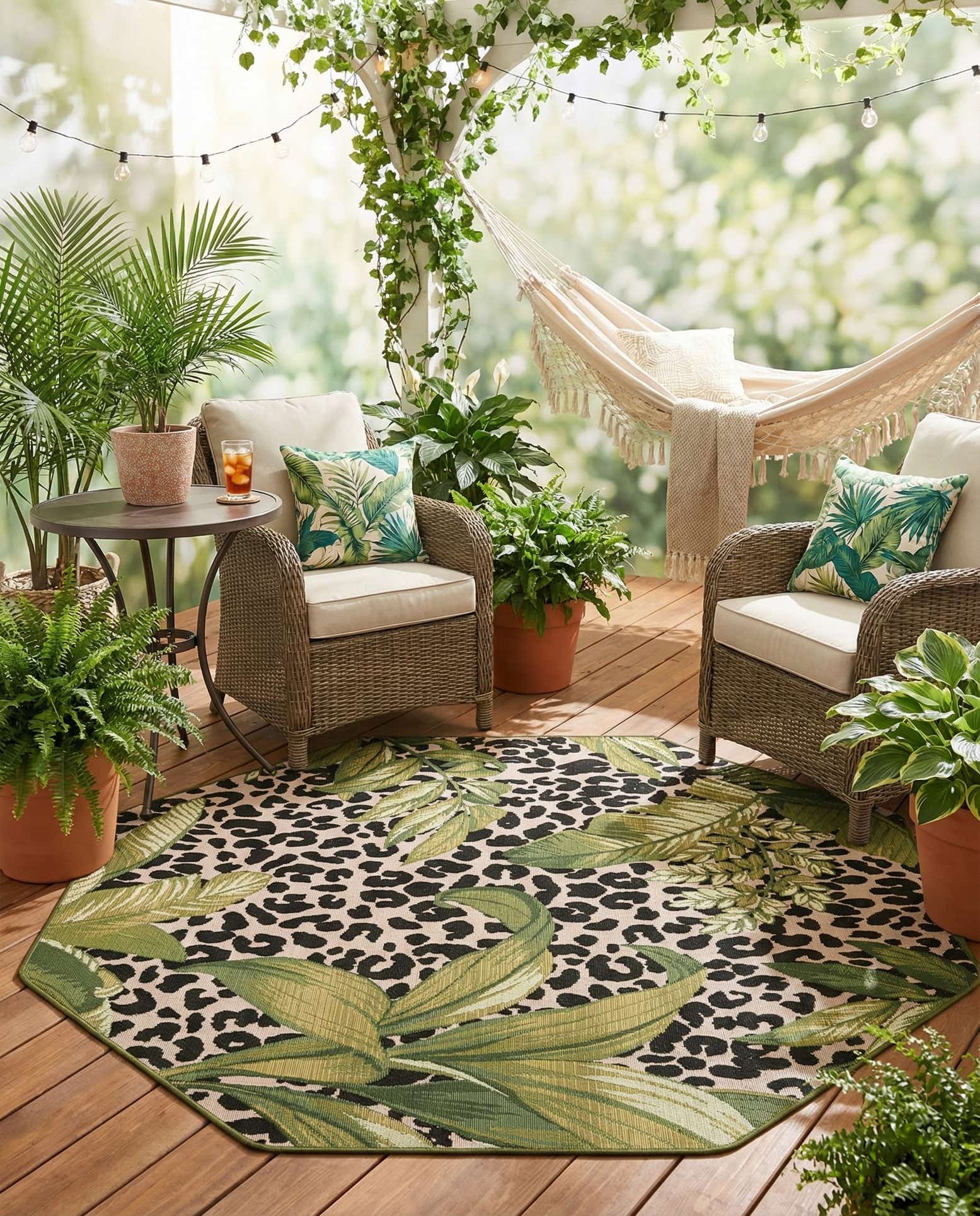 5' 3 x 5' 3 Easy-Clean Botanical Indoor / Outdoor Octagon Rug