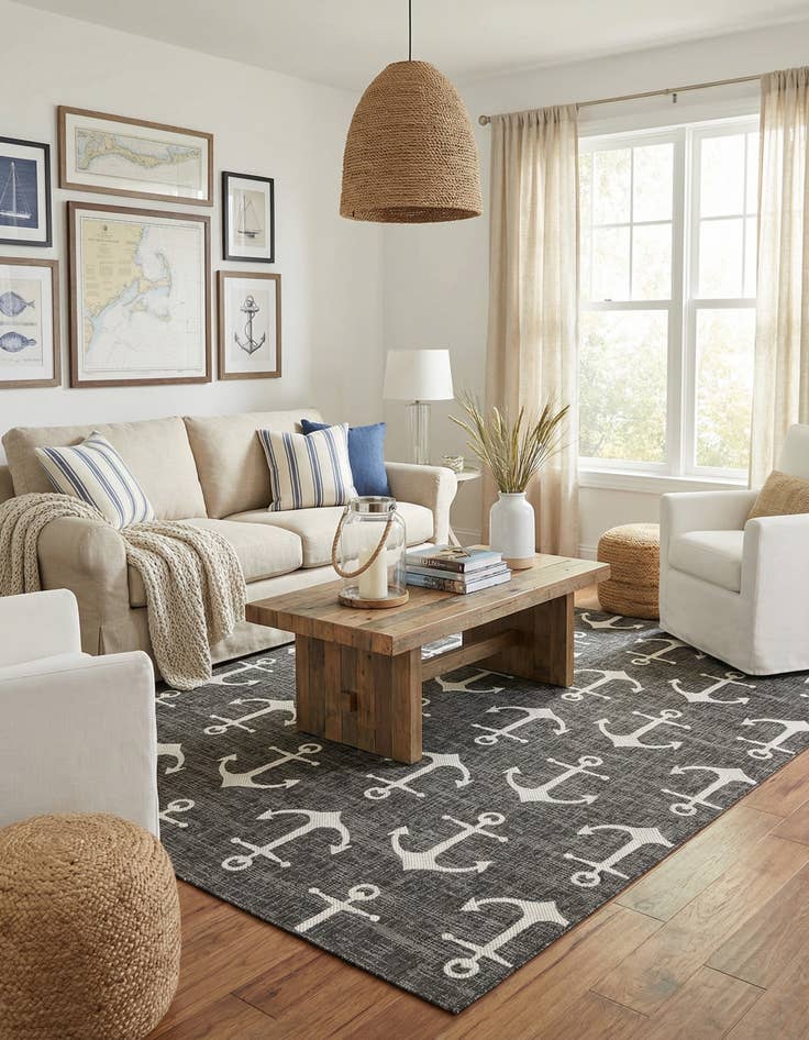 Detail image of 7' x 10'  Washable Coastal Indoor / Outdoor Rug