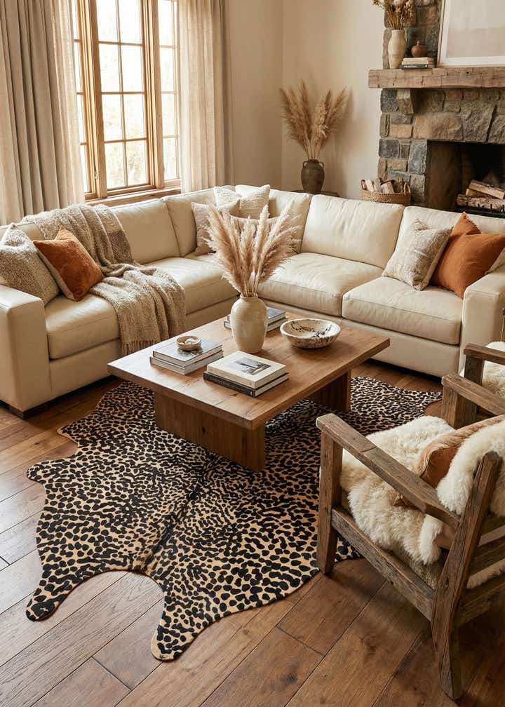 6' 4 x 6' 8 Cowhide Leather Freeform Rug