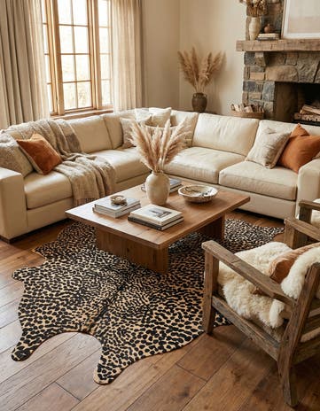 6' 4 x 6' 8 Cowhide Leather Freeform Rug
