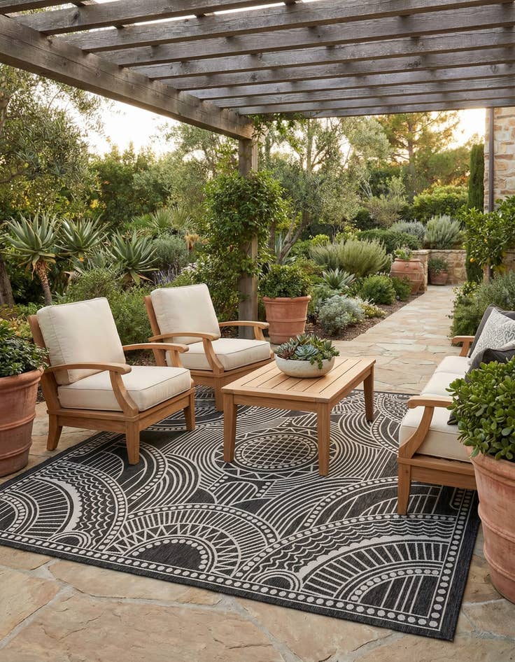 Detail image of 13' x 13'  Washable Traditional Indoor / Outdoor Square Rug