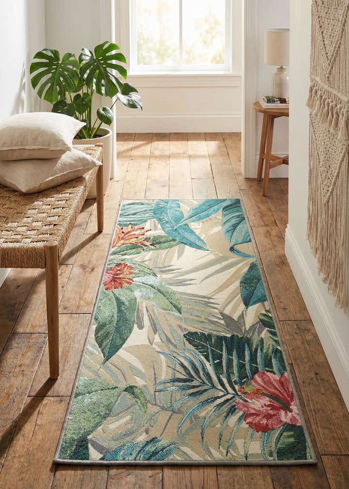 2' x 4' Easy-Clean Botanical Indoor / Outdoor Runner Rug