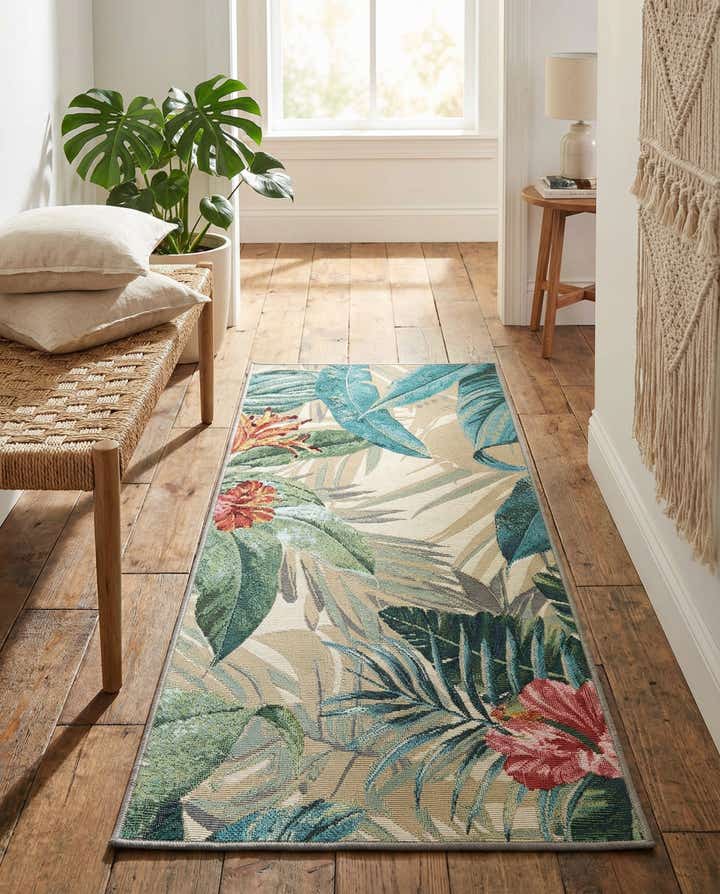 2' x 4' Easy-Clean Botanical Indoor / Outdoor Runner Rug