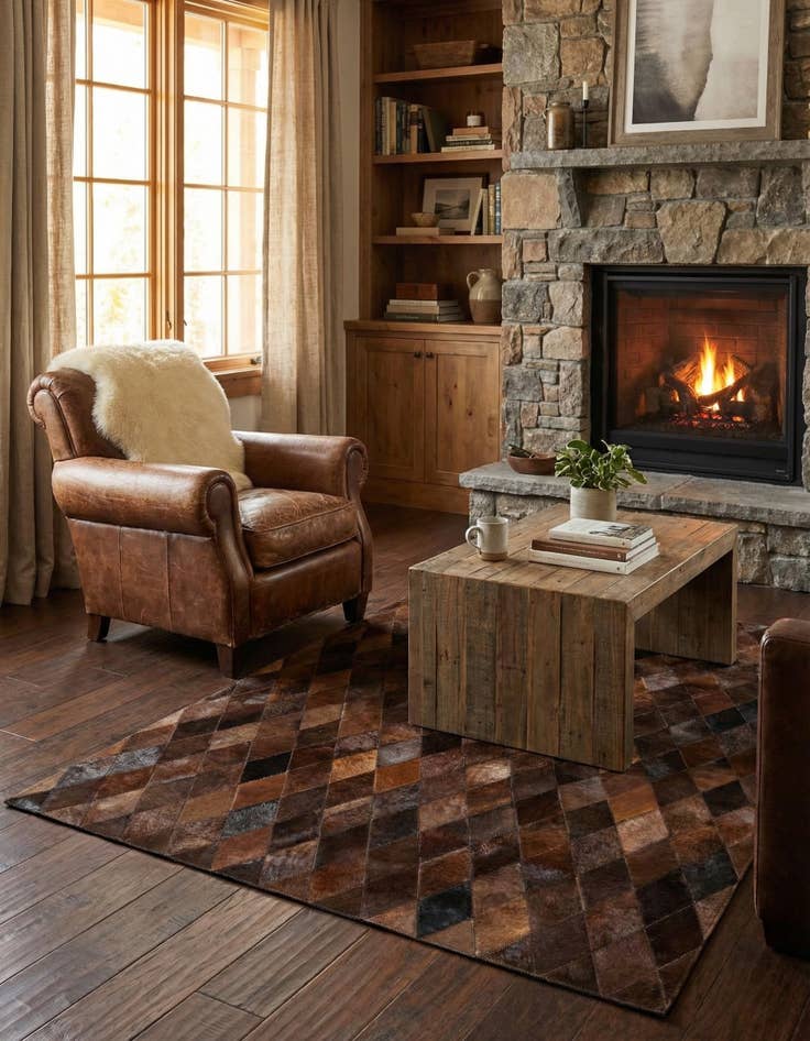 Detail image of 4' 1 x 5' 10 Cowhide Stocks Rug