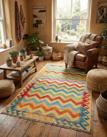 3' 4 x 6' 4 Hand Woven Kilim Maymana Wool Rug