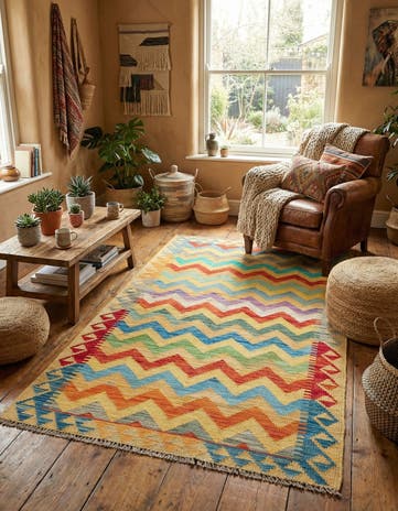 3' 4 x 6' 4 Hand Woven Kilim Maymana Wool Rug